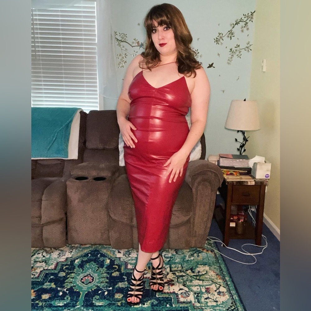 Red Faux Leather Midi Dress Fashion Nova Size 1X